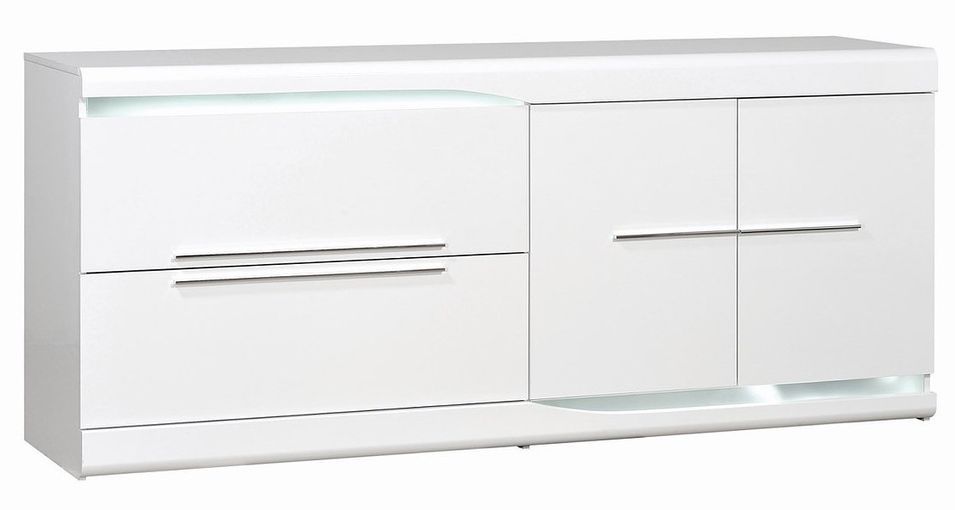 Buffet avec éclairage à Led 2 tiroirs 2 portes bois laqué blanc Minio 200 cm - Photo n°2