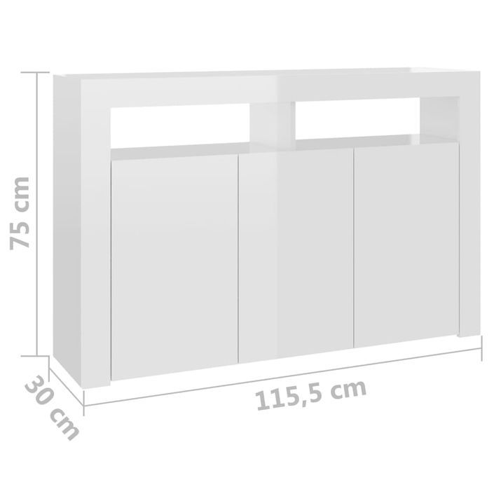 Buffet avec lumières LED Blanc brillant 115,5x30x75 cm - Photo n°12