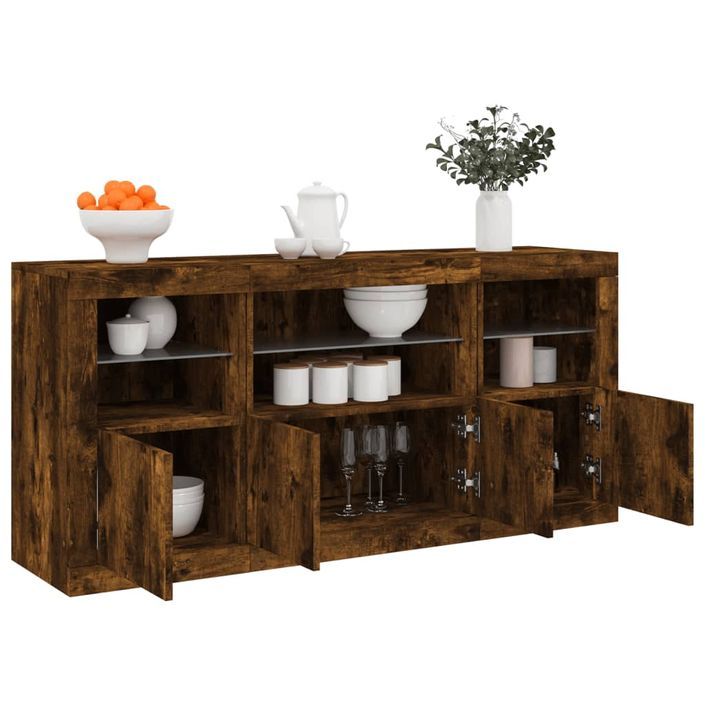 Buffet avec lumières LED chêne fumé 142,5x37x67 cm - Photo n°4