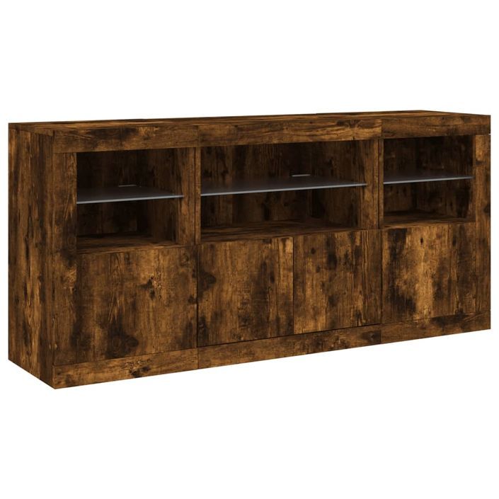 Buffet avec lumières LED chêne fumé 142,5x37x67 cm - Photo n°5