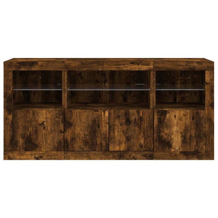 Buffet avec lumières LED chêne fumé 142,5x37x67 cm - Photo n°6