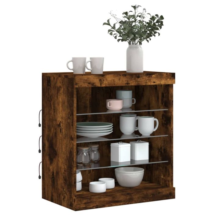 Buffet avec lumières LED chêne fumé 60,5x37x67 cm - Photo n°4