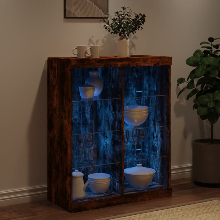 Buffet avec lumières LED chêne fumé 81x37x100 cm - Photo n°4