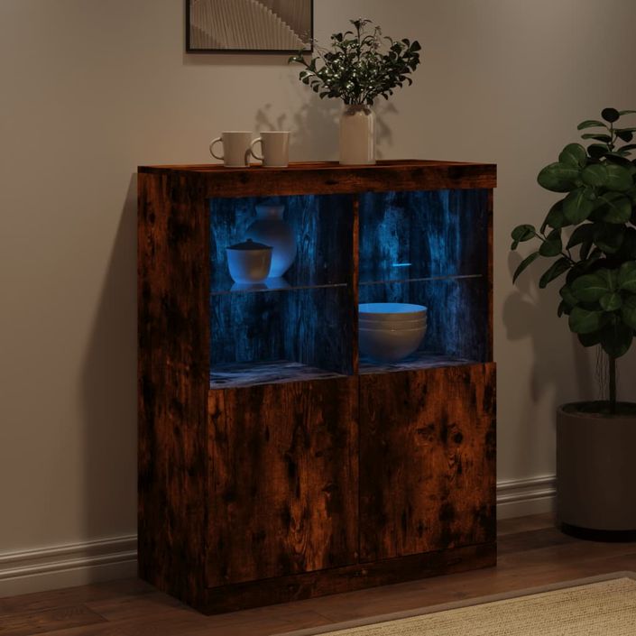 Buffet avec lumières LED chêne fumé 81x37x100 cm - Photo n°4