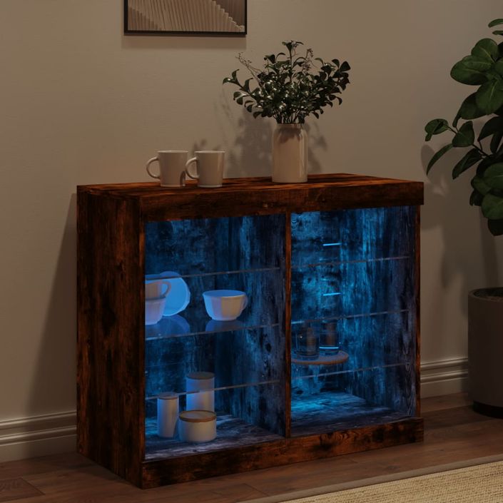 Buffet avec lumières LED chêne fumé 81x37x67 cm - Photo n°4