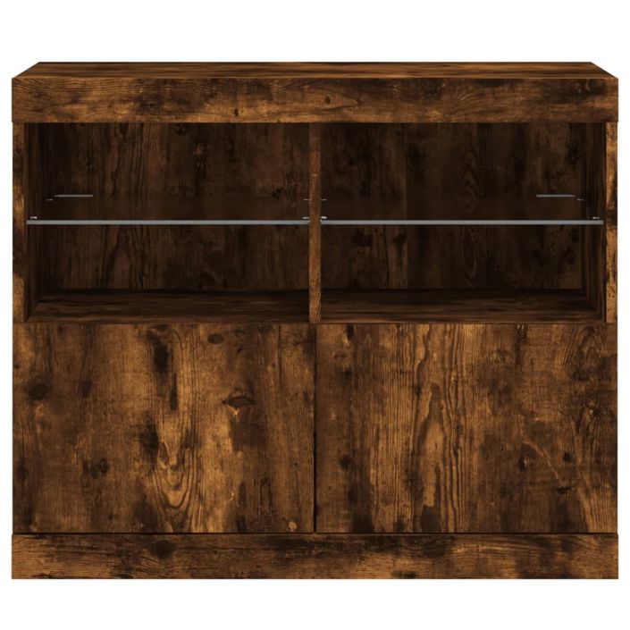 Buffet avec lumières LED chêne fumé 81x37x67 cm - Photo n°6