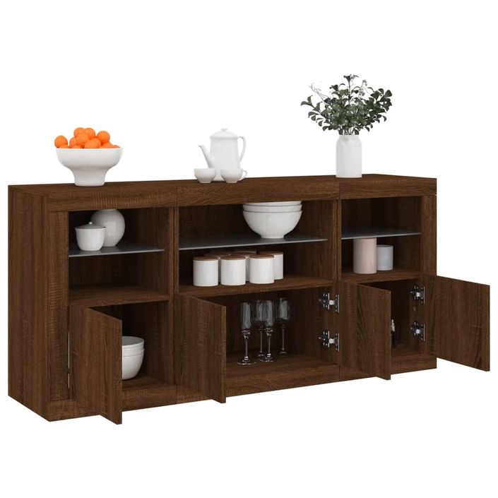 Buffet avec lumières LED chêne marron 142,5x37x67 cm - Photo n°4