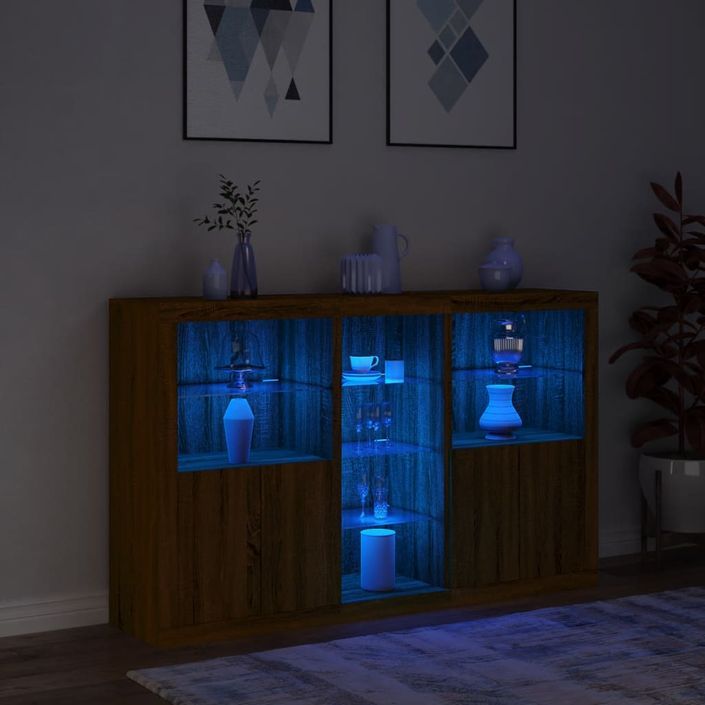 Buffet avec lumières LED chêne marron 162x37x100 cm - Photo n°5