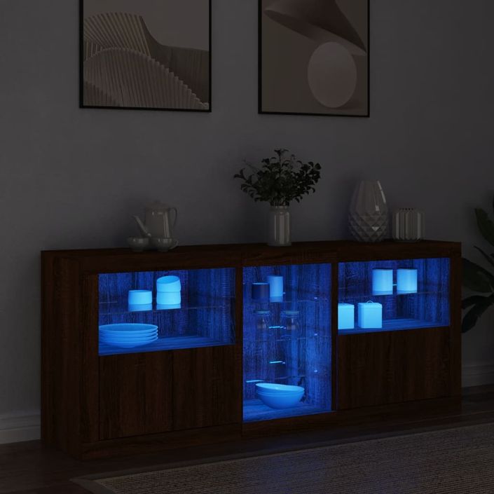 Buffet avec lumières LED chêne marron 162x37x67 cm - Photo n°3