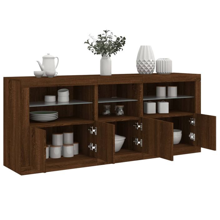 Buffet avec lumières LED chêne marron 162x37x67 cm - Photo n°4