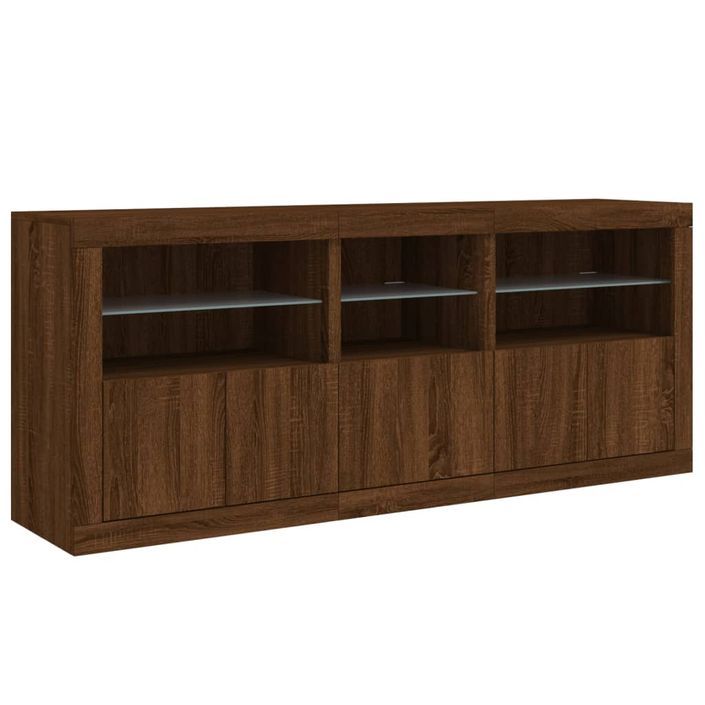 Buffet avec lumières LED chêne marron 162x37x67 cm - Photo n°5