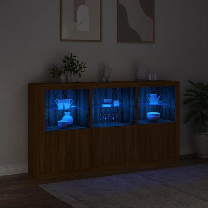 Buffet avec lumières LED chêne marron 181,5x37x100 cm - Photo n°5