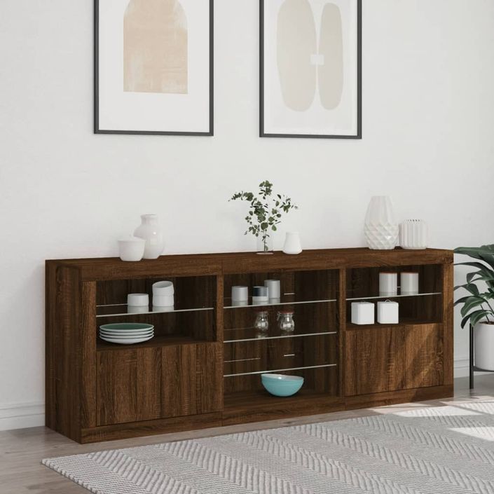 Buffet avec lumières LED chêne marron 181,5x37x67 cm - Photo n°4