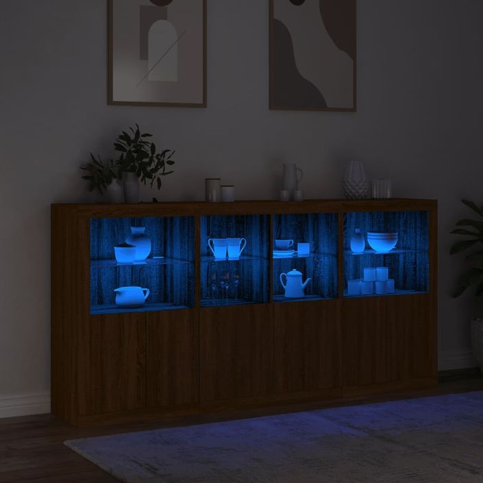 Buffet avec lumières LED chêne marron 202x37x100 cm - Photo n°5