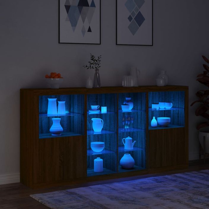 Buffet avec lumières LED chêne marron 202x37x100 cm - Photo n°5