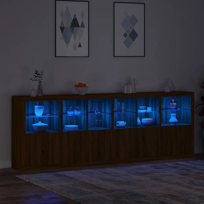 Buffet avec lumières LED chêne marron 283x37x100 cm - Photo n°5