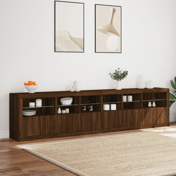 Buffet avec lumières LED chêne marron 283x37x67 cm - Photo n°4