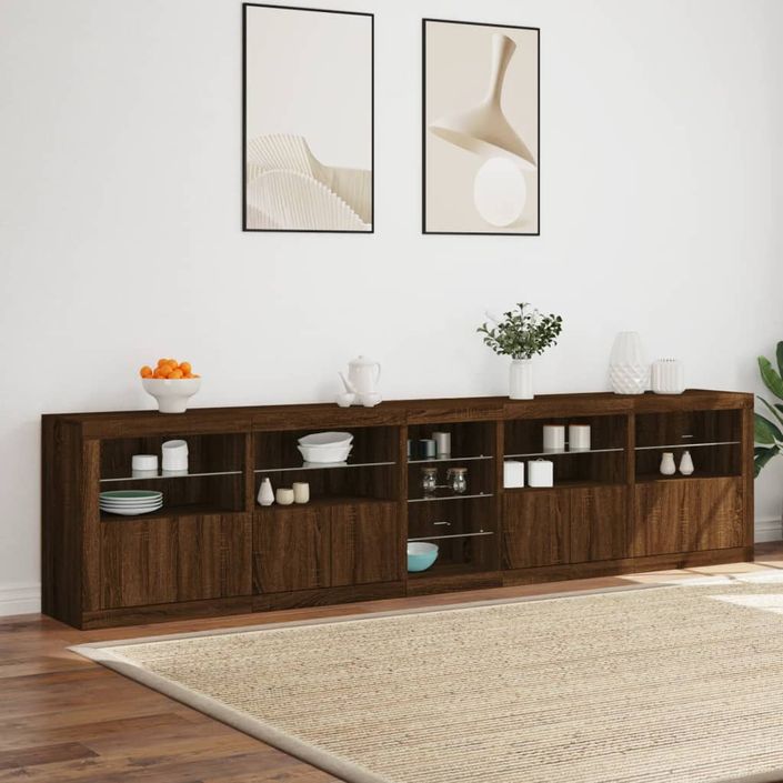 Buffet avec lumières LED chêne marron 283x37x67 cm - Photo n°4