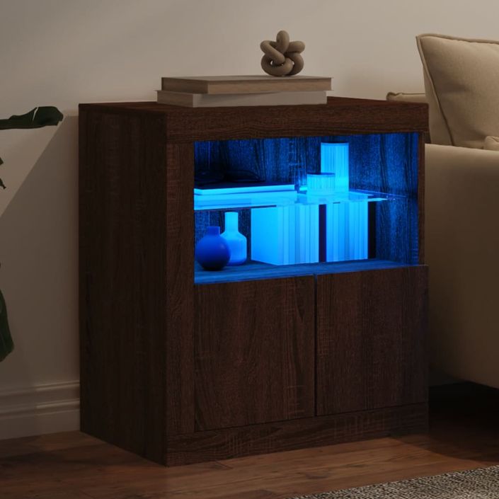 Buffet avec lumières LED chêne marron 60,5x37x67 cm - Photo n°4