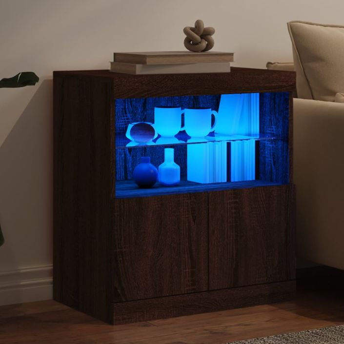 Buffet avec lumières LED chêne marron 60x37x67 cm - Photo n°4