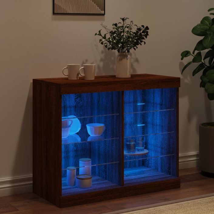 Buffet avec lumières LED chêne marron 81x37x67 cm - Photo n°4