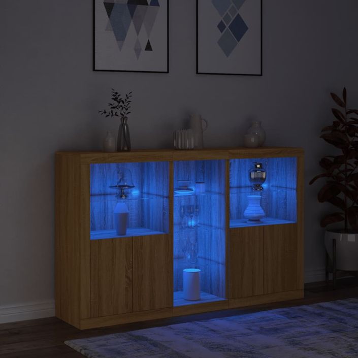 Buffet avec lumières LED chêne sonoma 162x37x100 cm - Photo n°5