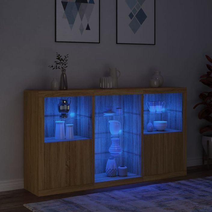 Buffet avec lumières LED chêne sonoma 181,5x37x100 cm - Photo n°5