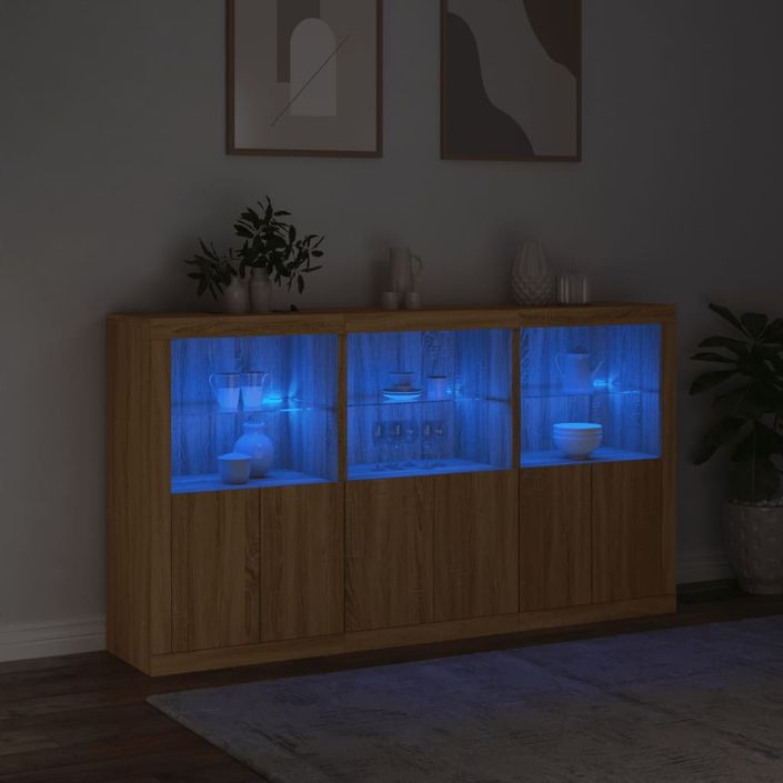 Buffet avec lumières LED chêne sonoma 181,5x37x100 cm - Photo n°5