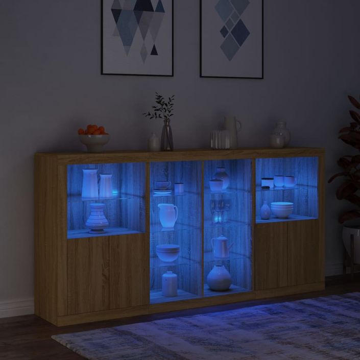 Buffet avec lumières LED chêne sonoma 202x37x100 cm - Photo n°5