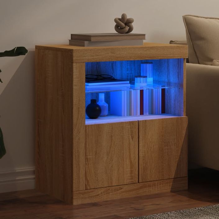 Buffet avec lumières LED chêne sonoma 60,5x37x67 cm - Photo n°4