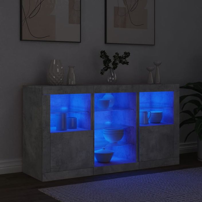 Buffet avec lumières LED gris béton 123x37x67 cm - Photo n°4