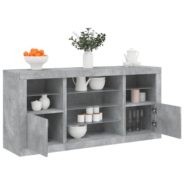 Buffet avec lumières LED gris béton 142,5x37x67 cm - Photo n°1