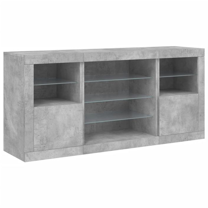 Buffet avec lumières LED gris béton 142,5x37x67 cm - Photo n°5