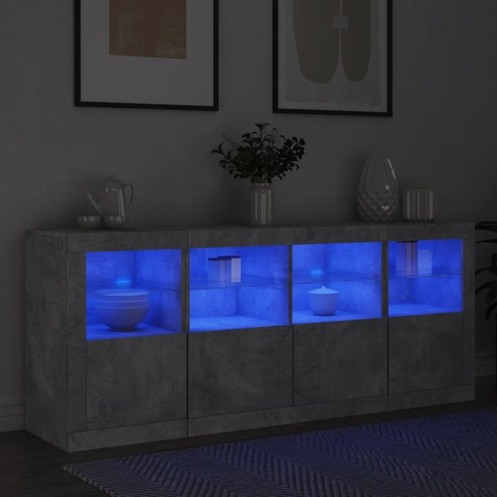 Buffet avec lumières LED gris béton 163x37x67 cm - Photo n°4