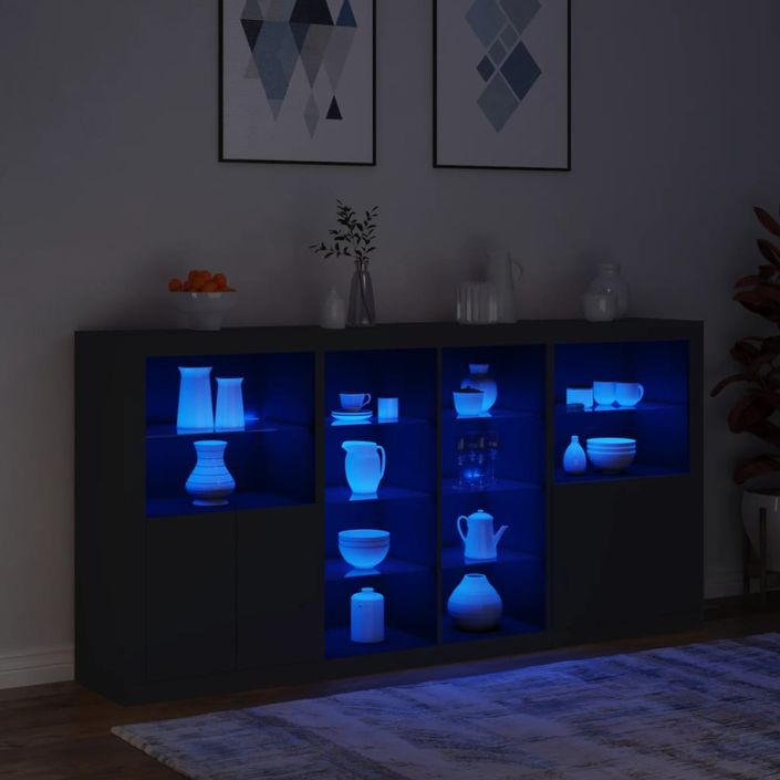 Buffet avec lumières LED noir 202x37x100 cm - Photo n°5