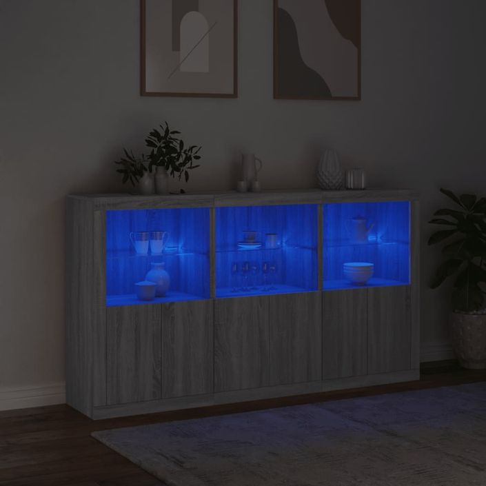 Buffet avec lumières LED sonoma gris 181,5x37x100 cm - Photo n°5