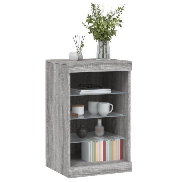 Buffet avec lumières LED sonoma gris 41x37x67 cm - Photo n°5