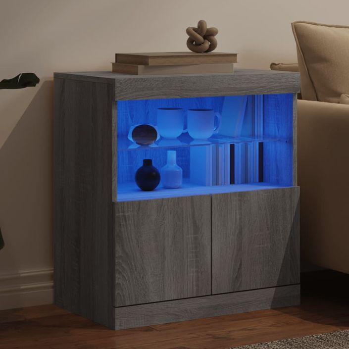 Buffet avec lumières LED sonoma gris 60x37x67 cm - Photo n°4