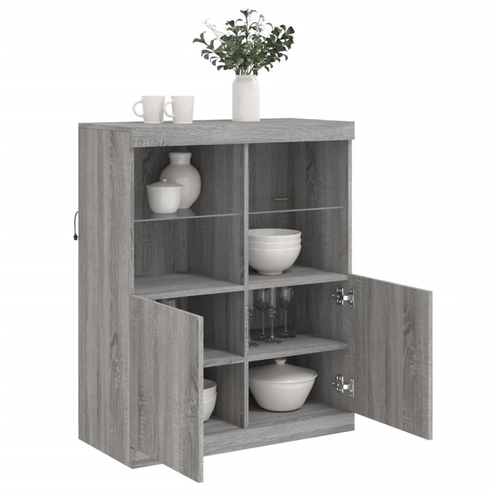 Buffet avec lumières LED sonoma gris 81x37x100 cm - Photo n°5