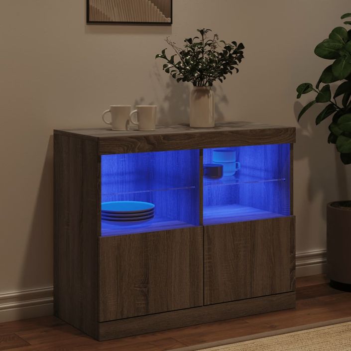 Buffet avec lumières LED sonoma gris 81x37x67 cm - Photo n°4