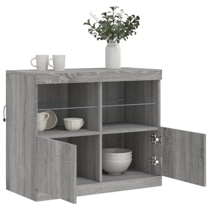 Buffet avec lumières LED sonoma gris 81x37x67 cm - Photo n°5