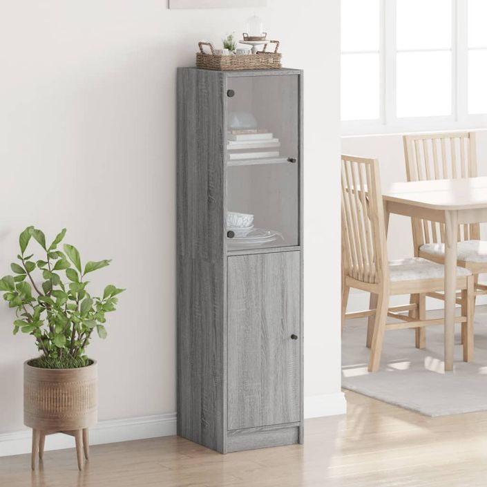 Buffet avec porte en verre sonoma gris 35x37x142 cm - Photo n°3