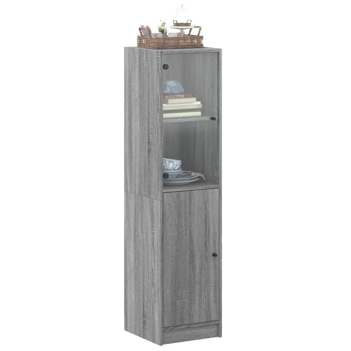 Buffet avec porte en verre sonoma gris 35x37x142 cm - Photo n°4