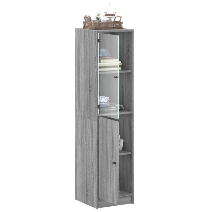 Buffet avec porte en verre sonoma gris 35x37x142 cm - Photo n°5