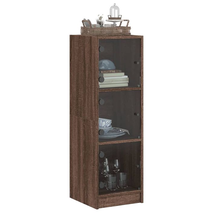 Buffet avec portes en verre chêne marron 35x37x109 cm - Photo n°4