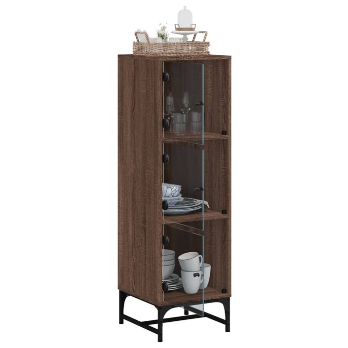 Buffet avec portes en verre chêne marron 35x37x120 cm - Photo n°5