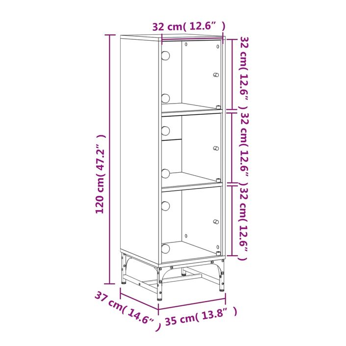 Buffet avec portes en verre chêne marron 35x37x120 cm - Photo n°12