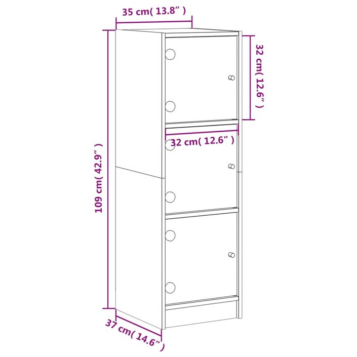 Buffet avec portes en verre sonoma gris 35x37x109 cm - Photo n°11