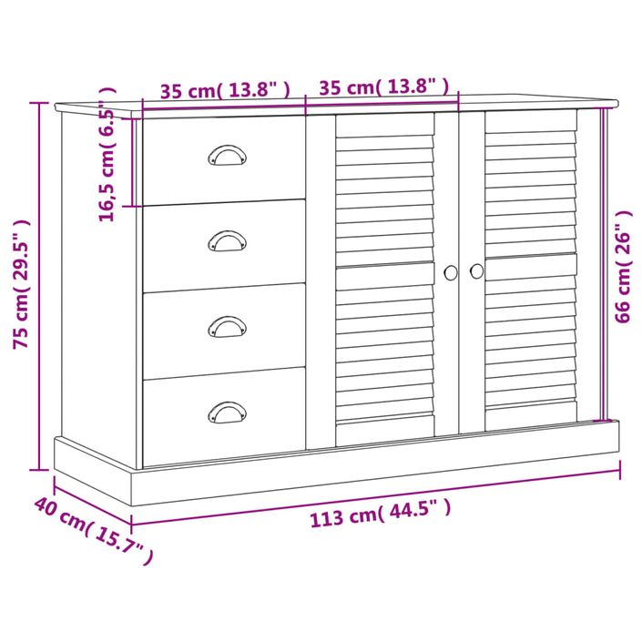 Buffet avec tiroirs VIGO 113x40x75 cm bois massif de pin - Photo n°9