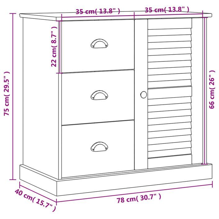 Buffet avec tiroirs VIGO 78x40x75 cm bois massif de pin - Photo n°9